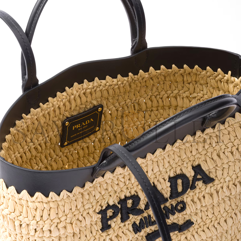PRADA SMALL CROCHET AND LEATHER TOTE BAG 1BG500 (26*25*14cm)
